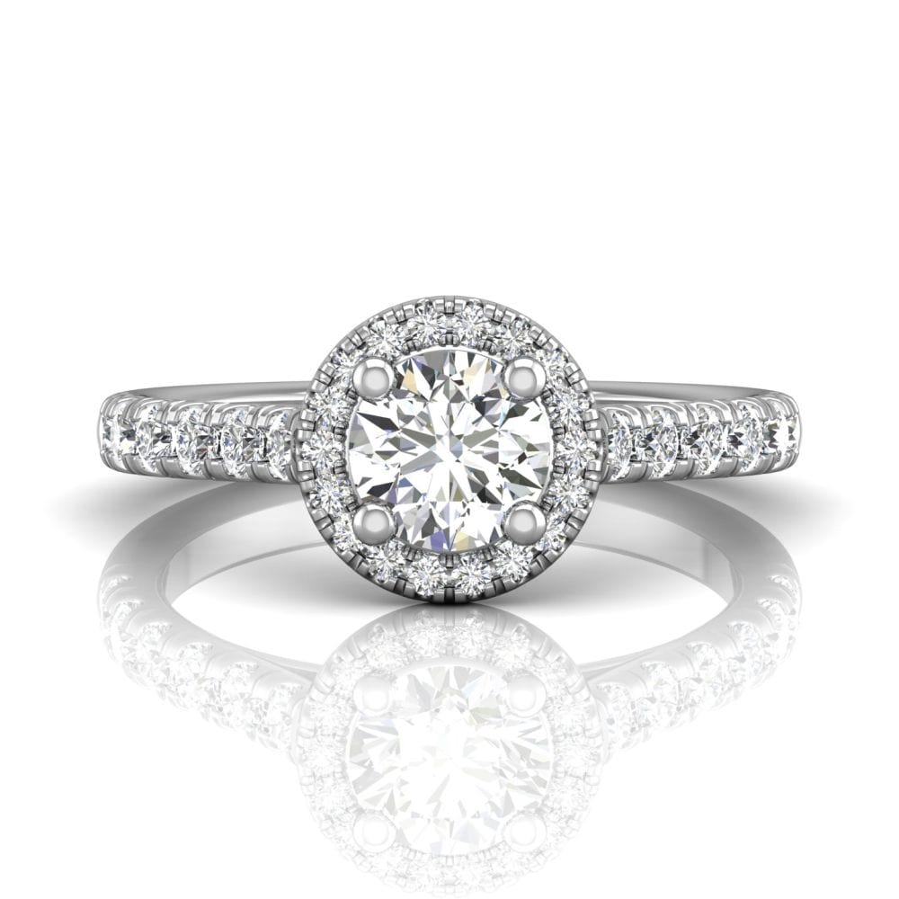 18K White Gold Diamond with Micro Pave Halo Engagement Ring