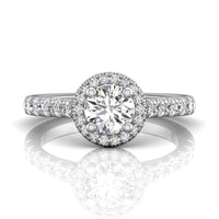 18K White Gold Diamond with Micro Pave Halo Engagement Ring