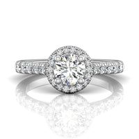 18K White Gold Diamond with Micro Pave Halo Engagement Ring