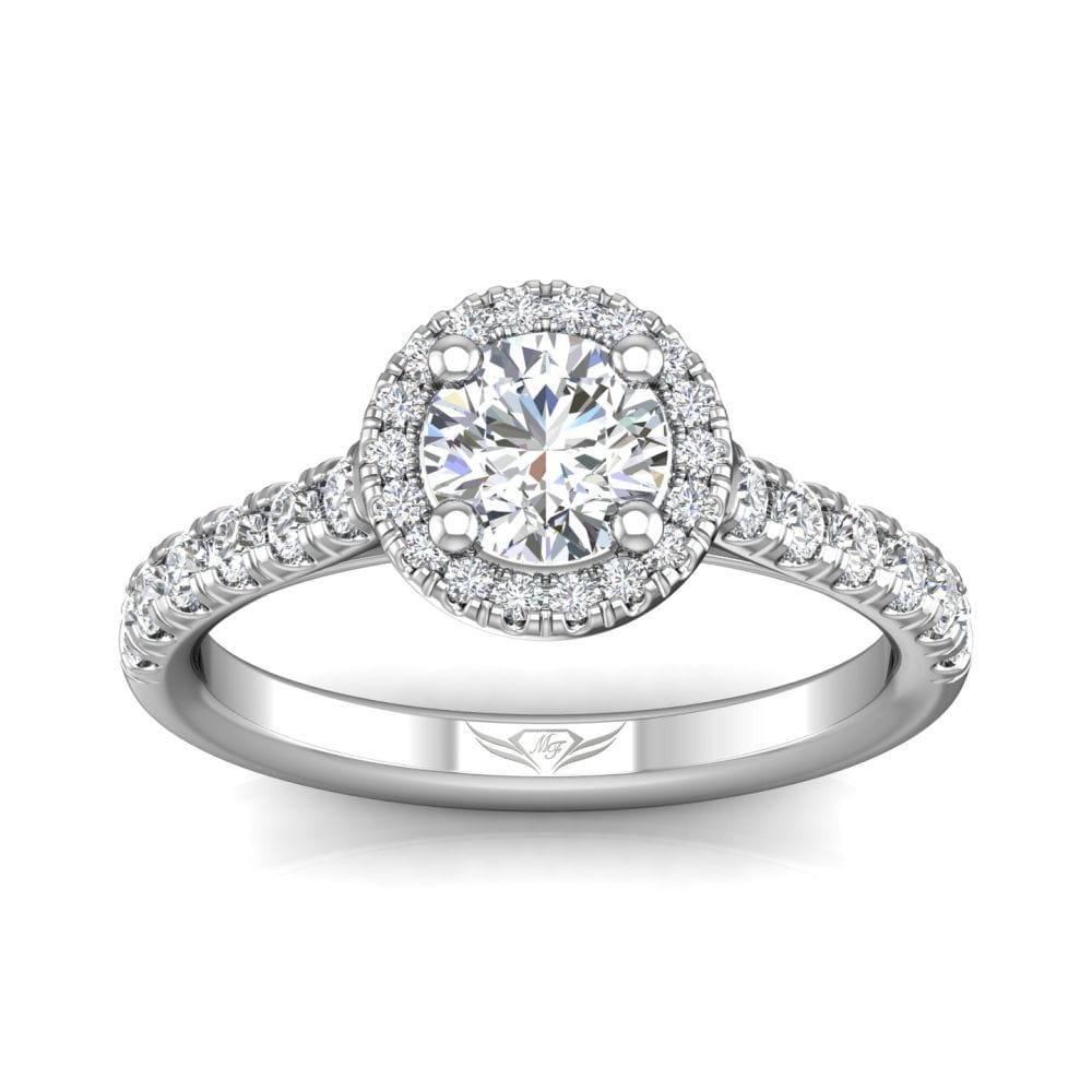 18K White Gold Diamond with Micro Pave Halo Engagement Ring