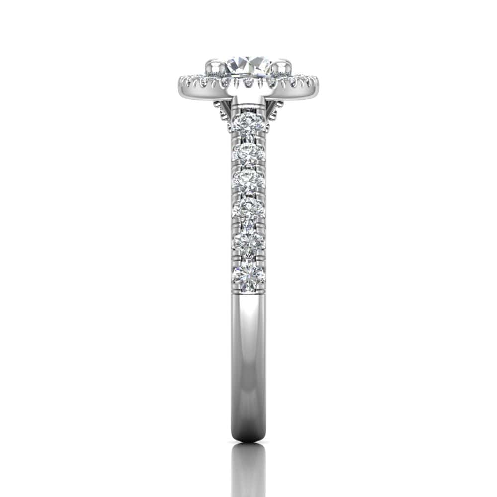 18K White Gold Diamond with Micro Pave Halo Engagement Ring