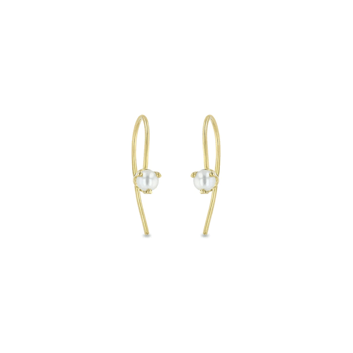 14K Yellow Gold Pearl Threader Earrings, 14k yellow gold, Long's Jewelers
