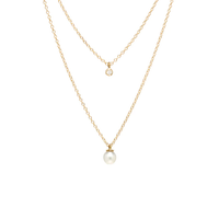 14K Yellow Gold Double Chain Pearl and Diamond Necklace, 14k yellow gold, Long's Jewelers