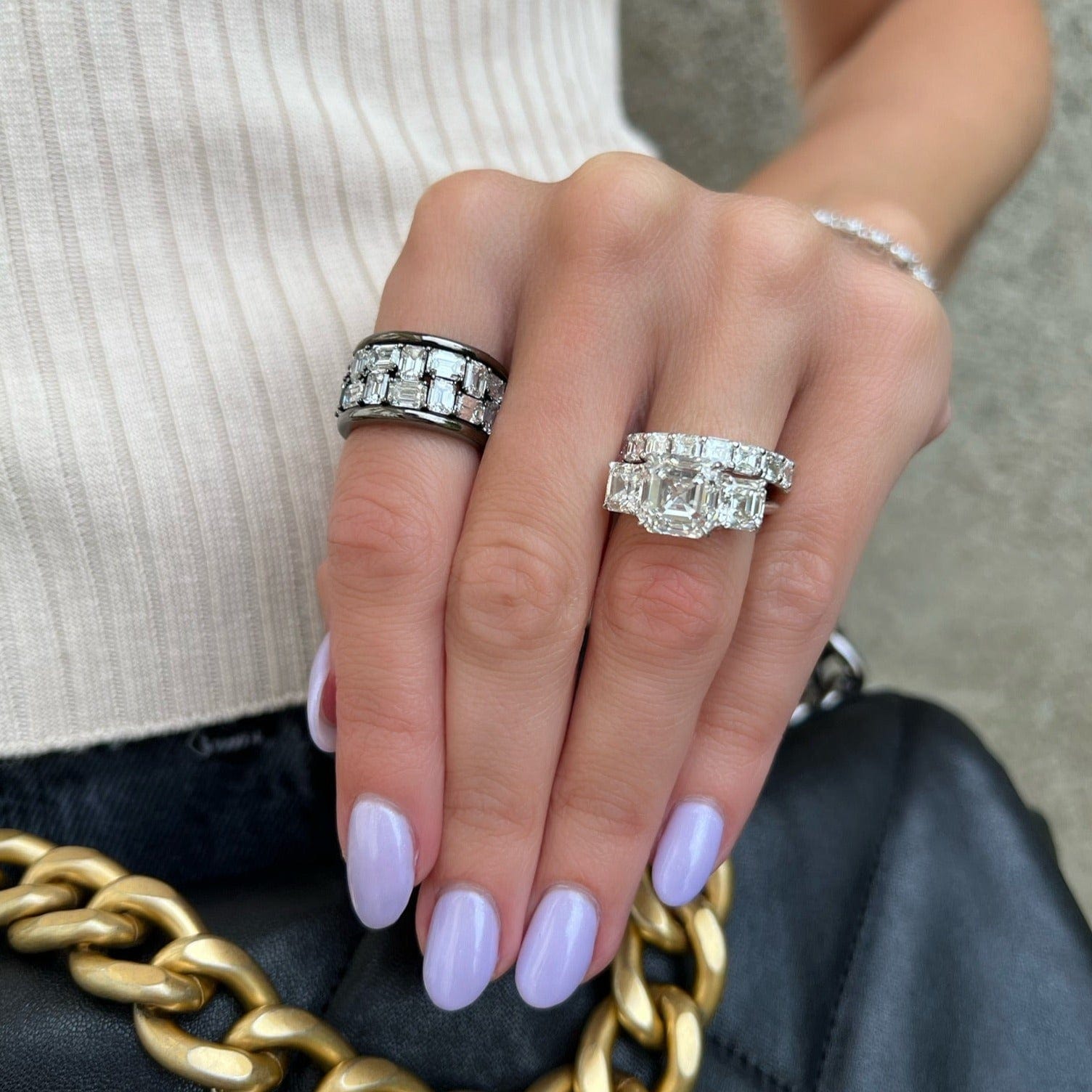 Platinum 3 Stone Asscher Cut Diamond Engagement Ring