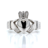 14K White Gold Heavy Claddagh Ring