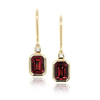 14K Yellow Gold Emerald Cut Garnet Earrings