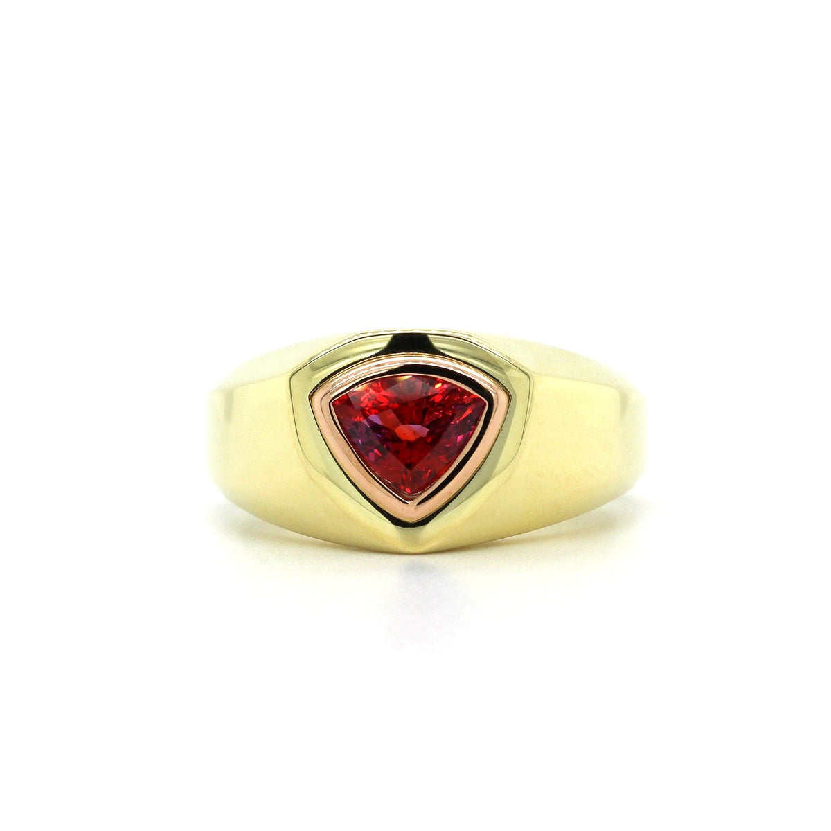 18K Yellow and 20K Rose Gold Trillion Cut Ruby Ring