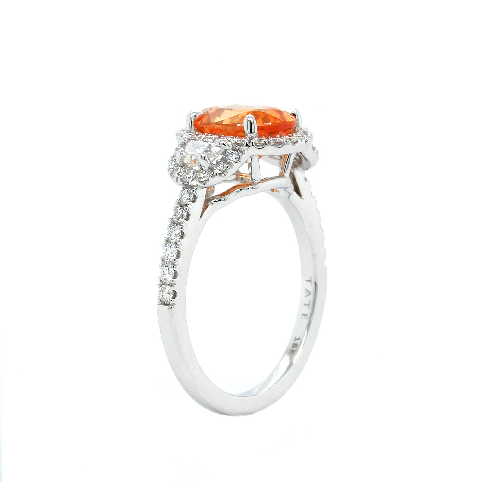 18K White Gold Mandarin Garnet Diamond Halo Ring