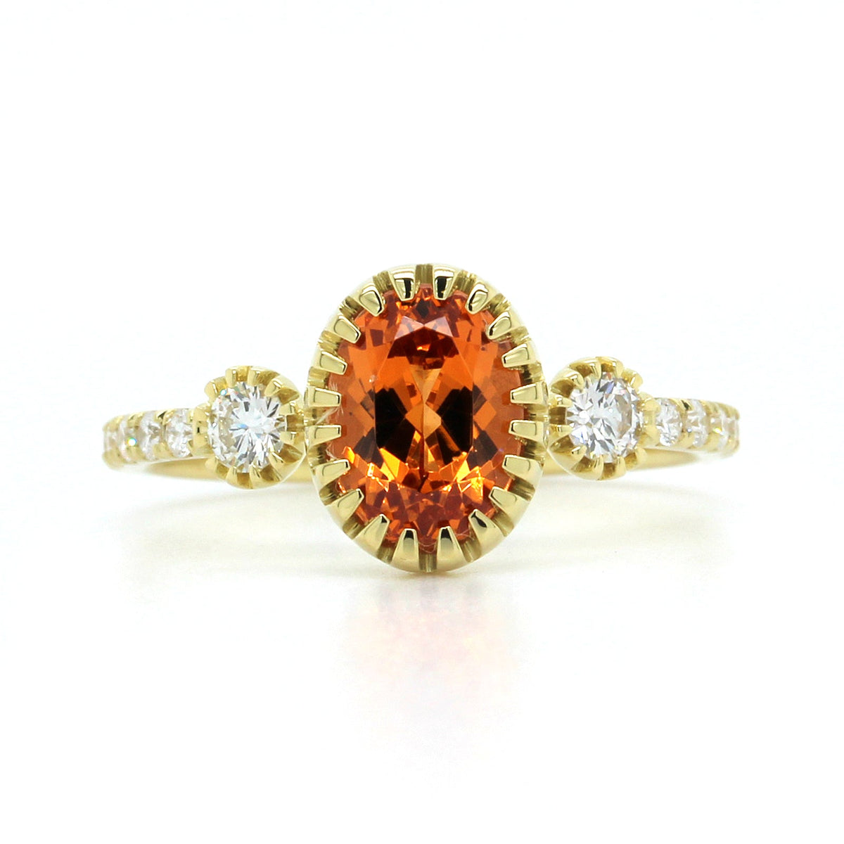 18K Yellow Gold Oval Garnet Diamond 3 Stone Ring, 18k yellow gold, Long's Jewelers