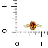 18K Yellow Gold Oval Garnet Diamond 3 Stone Ring