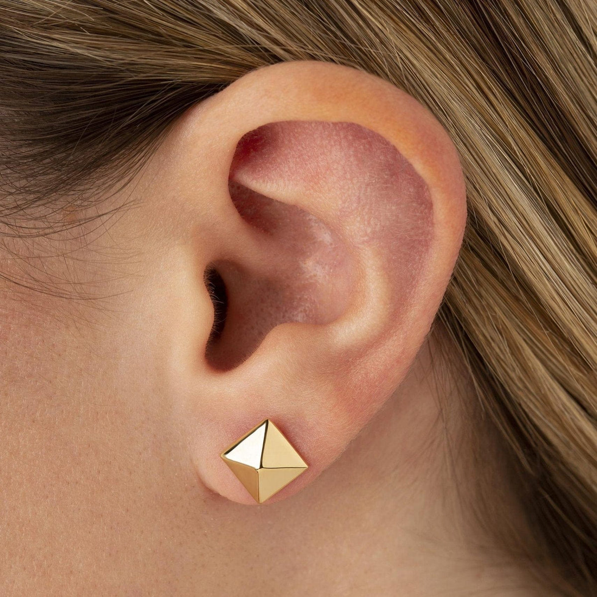 14K Gold Pyramid Stud Earrings 14K Yellow Gold