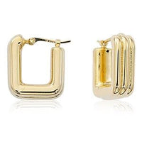 14K Yellow Gold Triple Square Hoop Earrings
