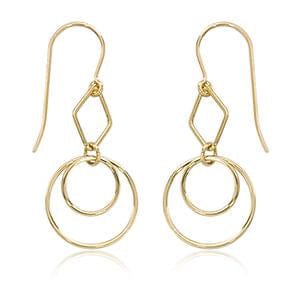 14K Yellow Gold Double Circle Dangle Earrings