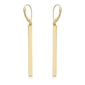 14K Yellow Gold Long Column Drop Earrings