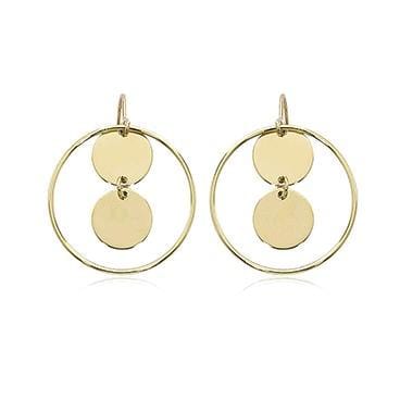 14K Yellow Gold Framed Round Discs Earrings