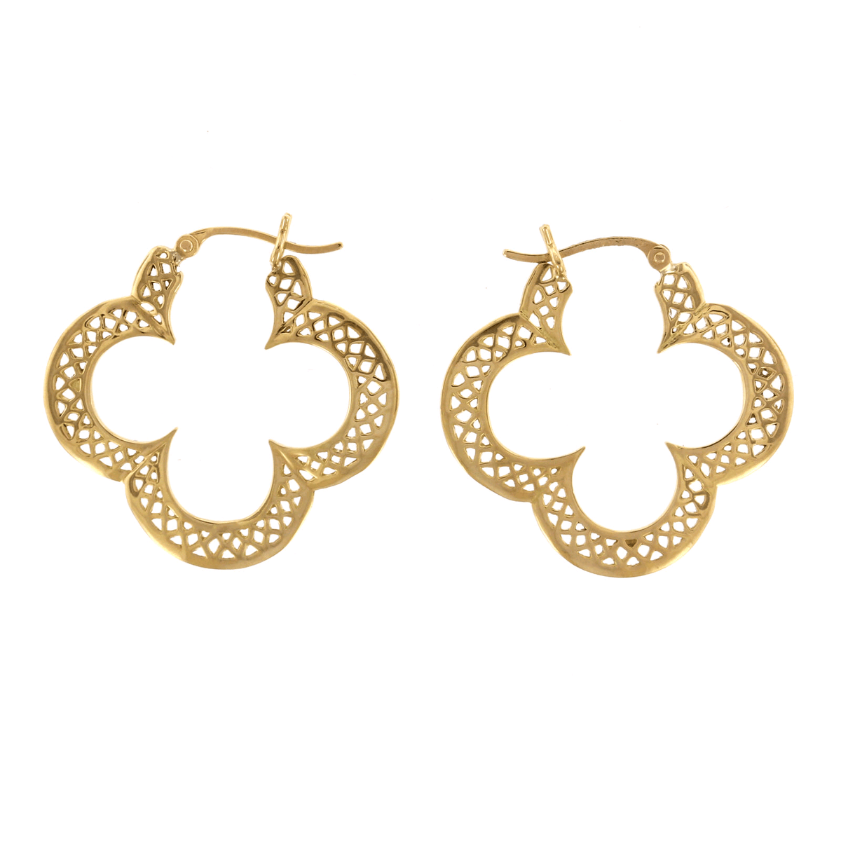 18K Yellow Gold Clover Hoop Earrings