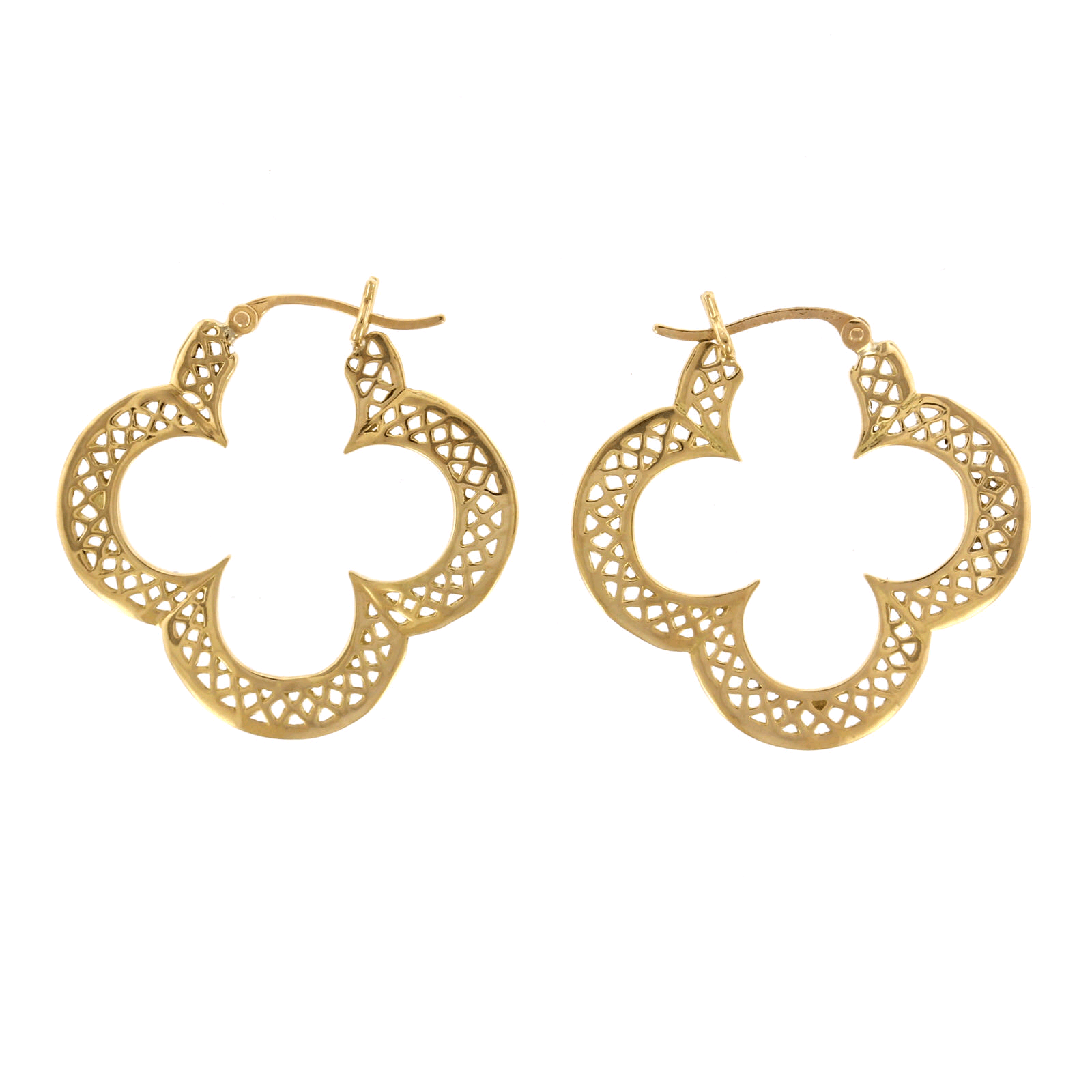 18K Yellow Gold Clover Hoop Earrings