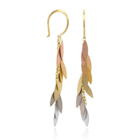 18K Tri-Color Leaf Drop Earrings