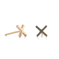 14K Yellow Gold "X" Stud Earrings