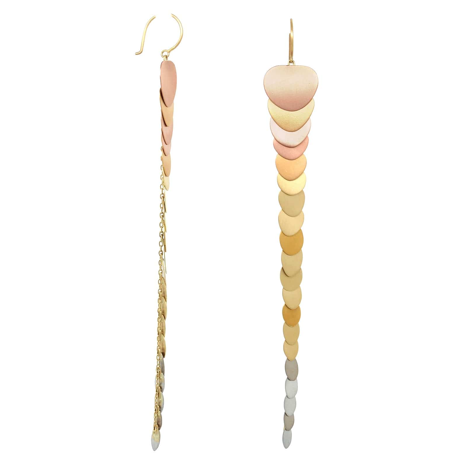 18K Tri-Color and Platinum Rainbow 1 Row Dangle Earring