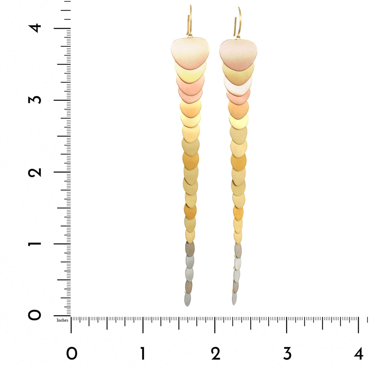 18K Tri-Color and Platinum Rainbow 1 Row Dangle Earring