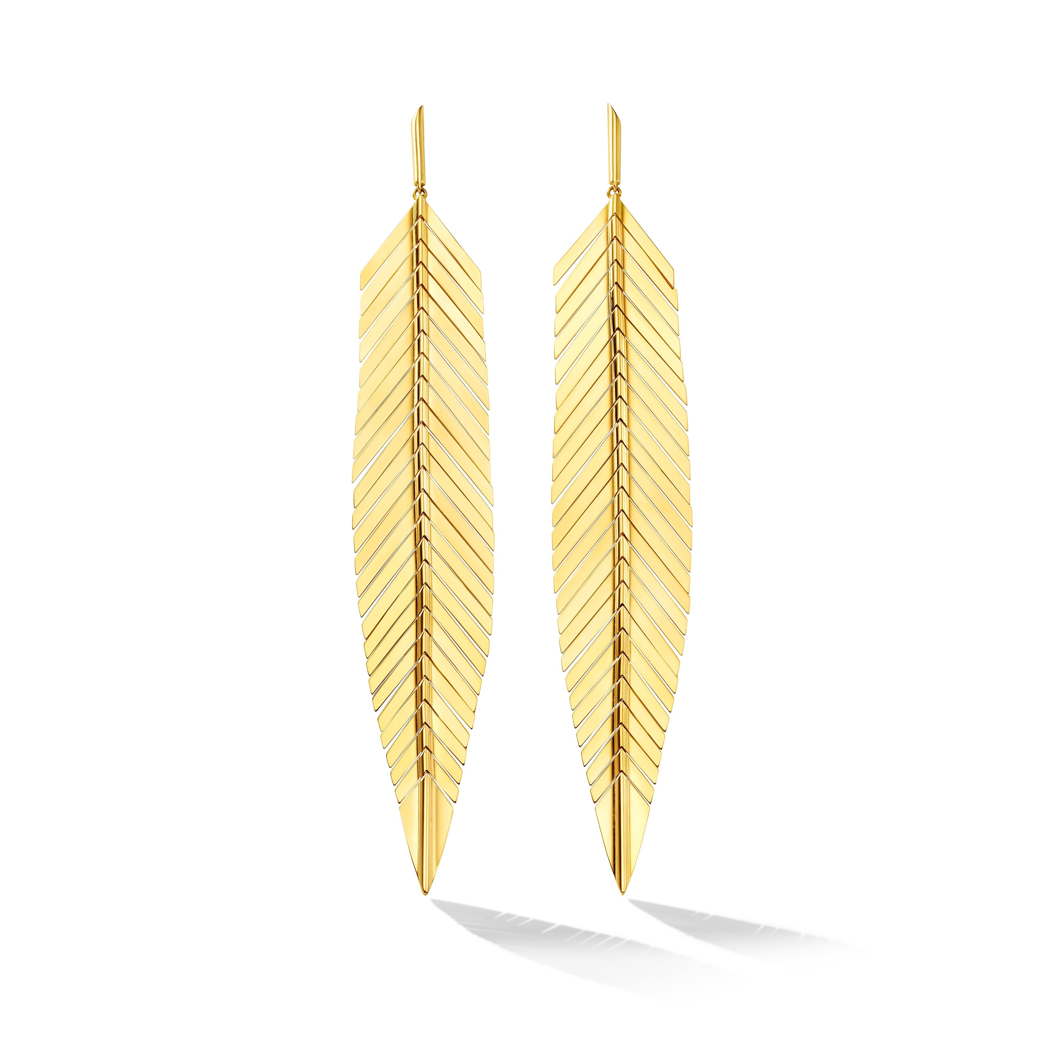 18K Yellow Gold Feather Drop Earrings, 18k yellow gold, Long's Jewelers