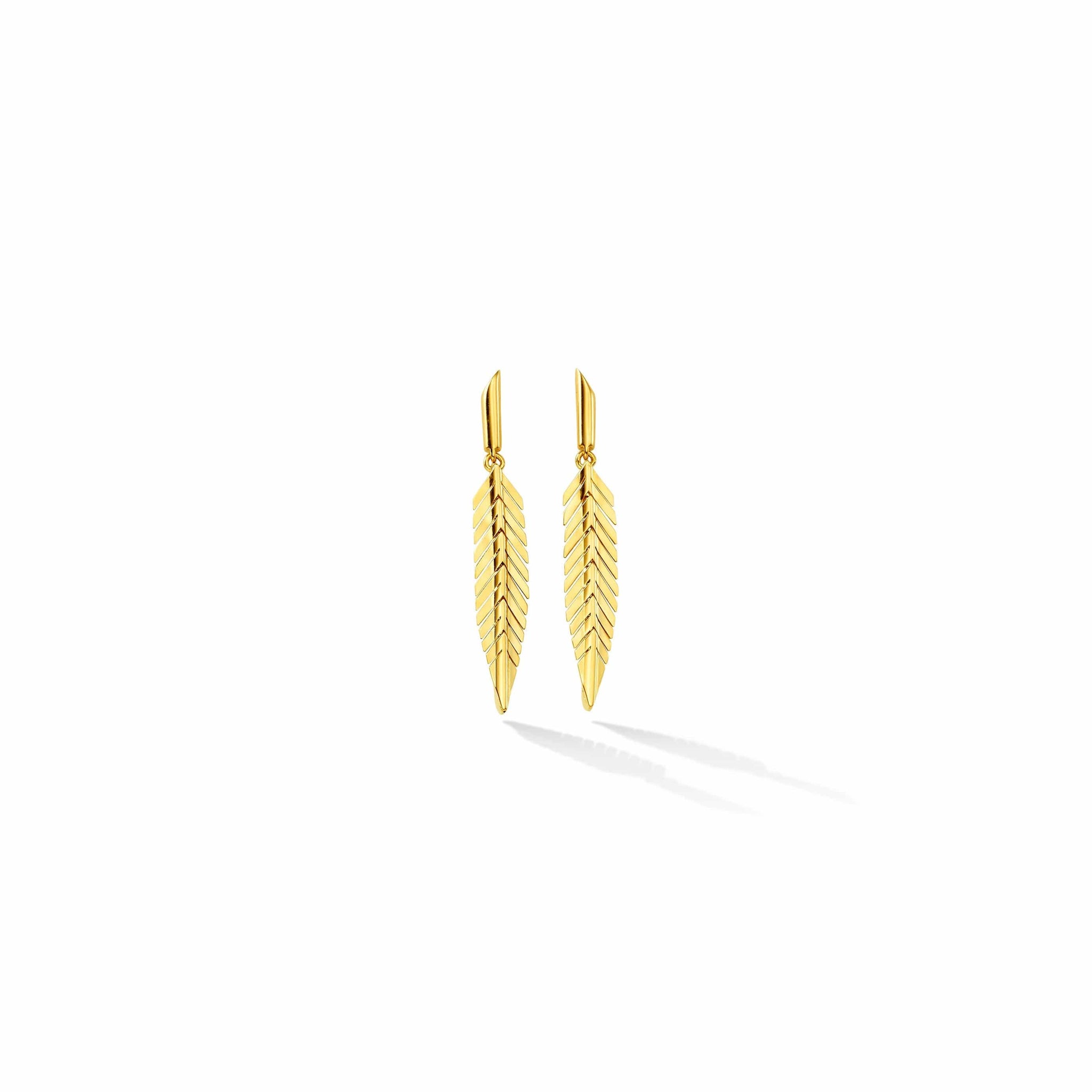 18K Yellow Gold Small Feather Drop Earrings, 18k yellow gold, Long's Jewelers