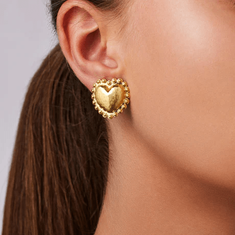 18K Yellow Gold Heart Stud Earrings, 18k yellow gold, Long's Jewelers