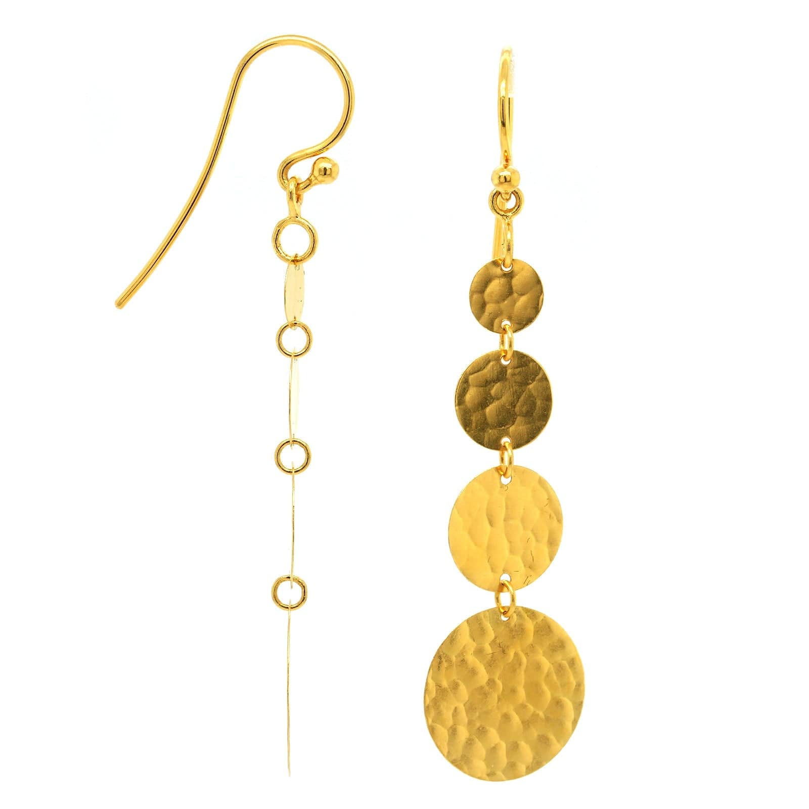 24K Yellow Gold Graduated Flake Drop Earrings, Long's Jewelers