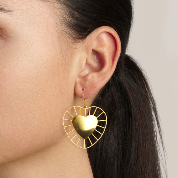 18K Yellow Gold Radial Heart Drop Earrings, 18k yellow gold, Long's Jewelers