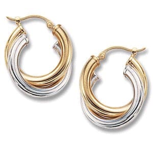 14K Two-Tone Gold Double Crossover Hoop Earrings