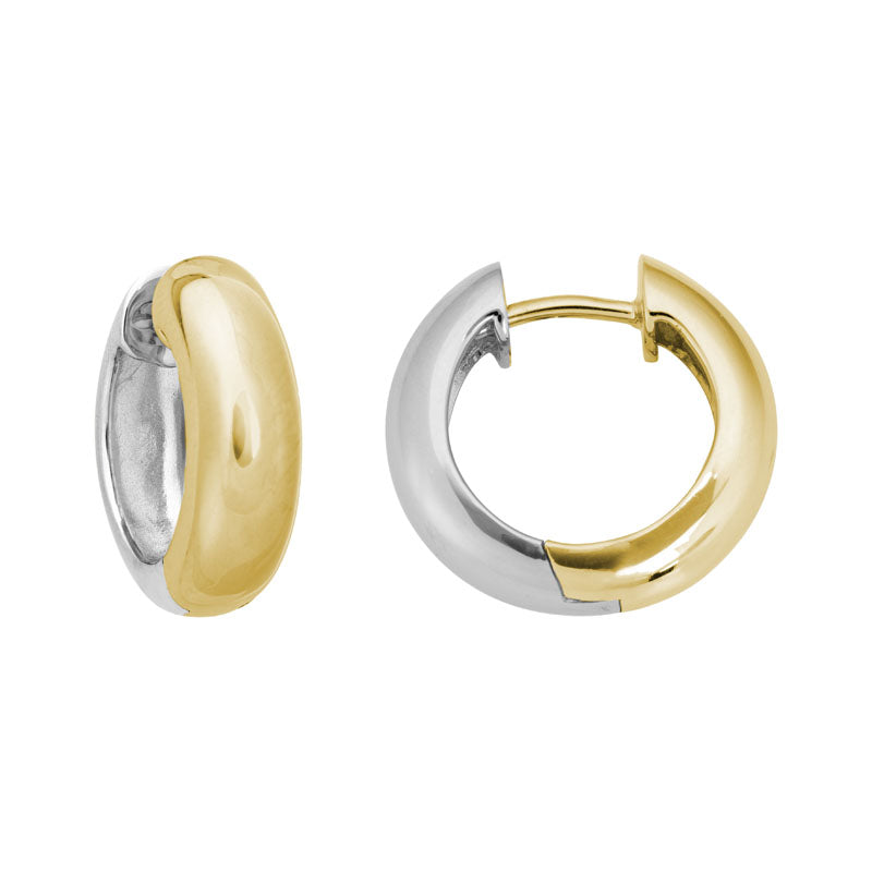14K Yellow and White Gold Round Hinged Hoop Earrings