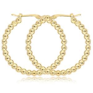 14K Yellow Gold Beaded Hoop Earrings