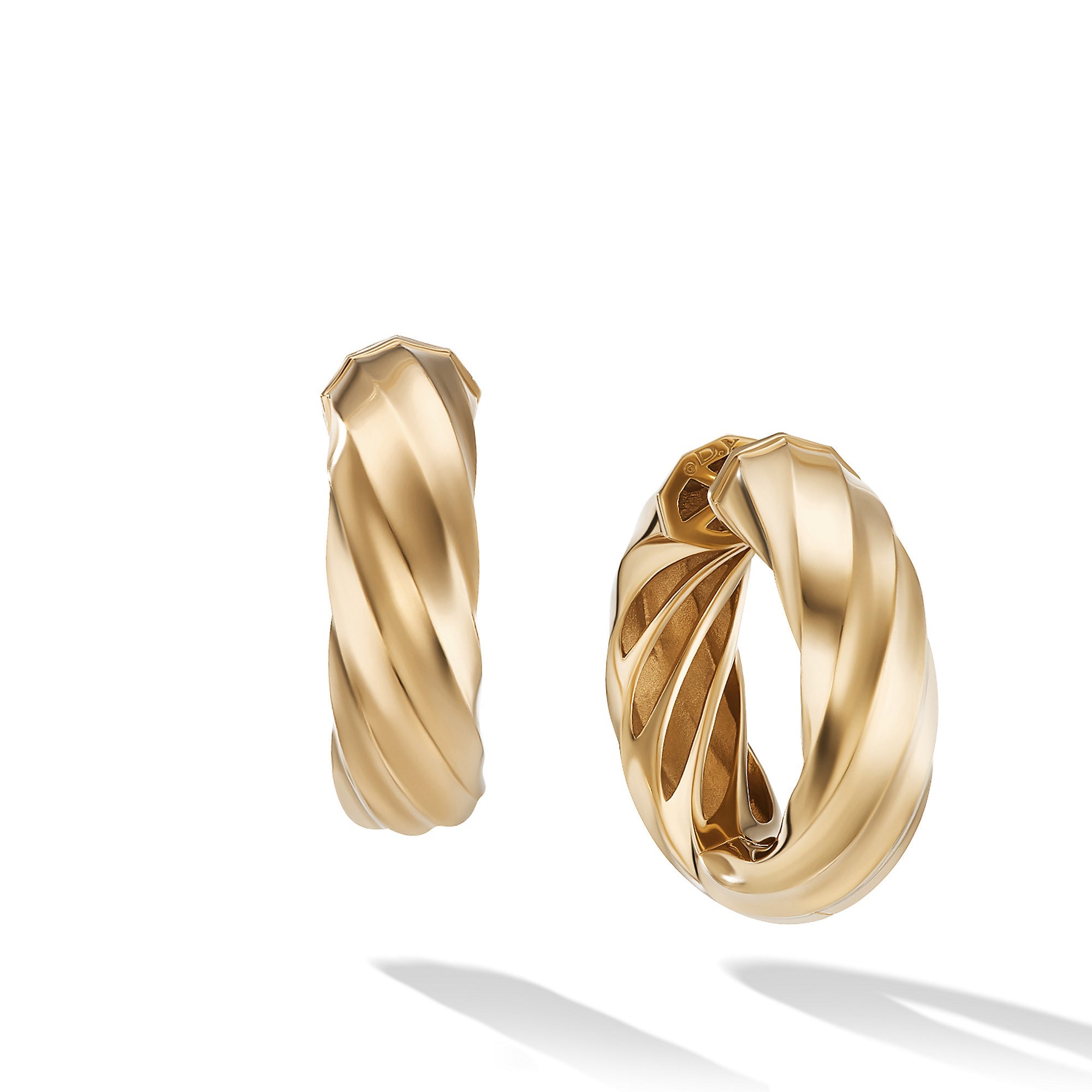 Cable Edge Hoop Earrings in Recycled 18K Yellow Gold, Long's Jewelers