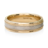 14K Two-Tone Gold Hammered Center Milgrain Band