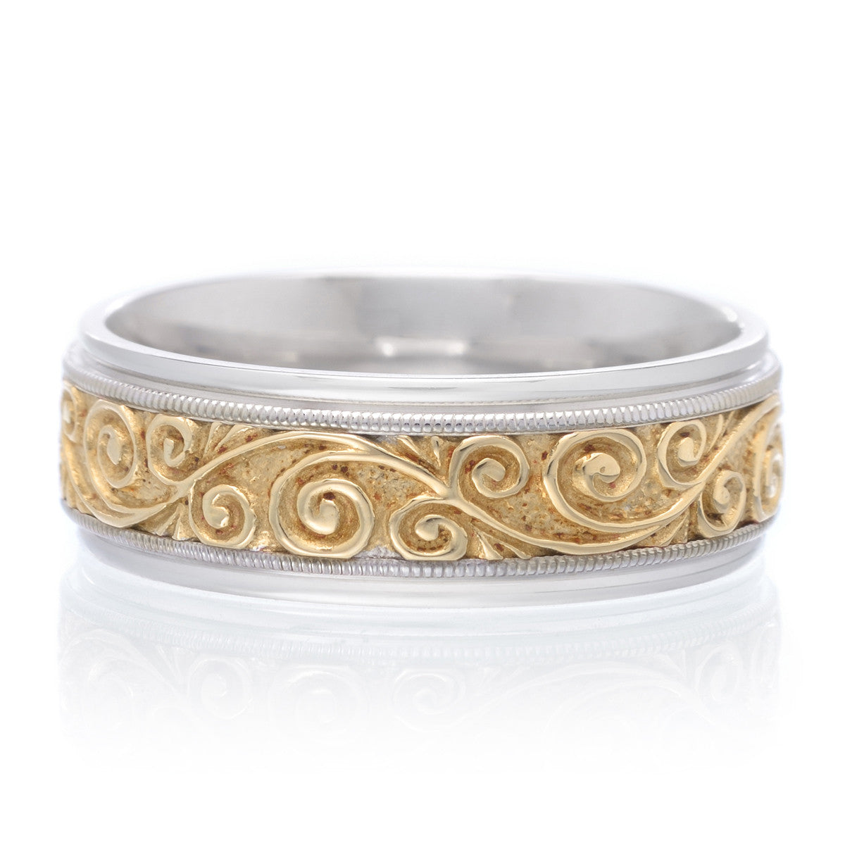 Men's 14K Two-tone Engraved Band 7.5mm