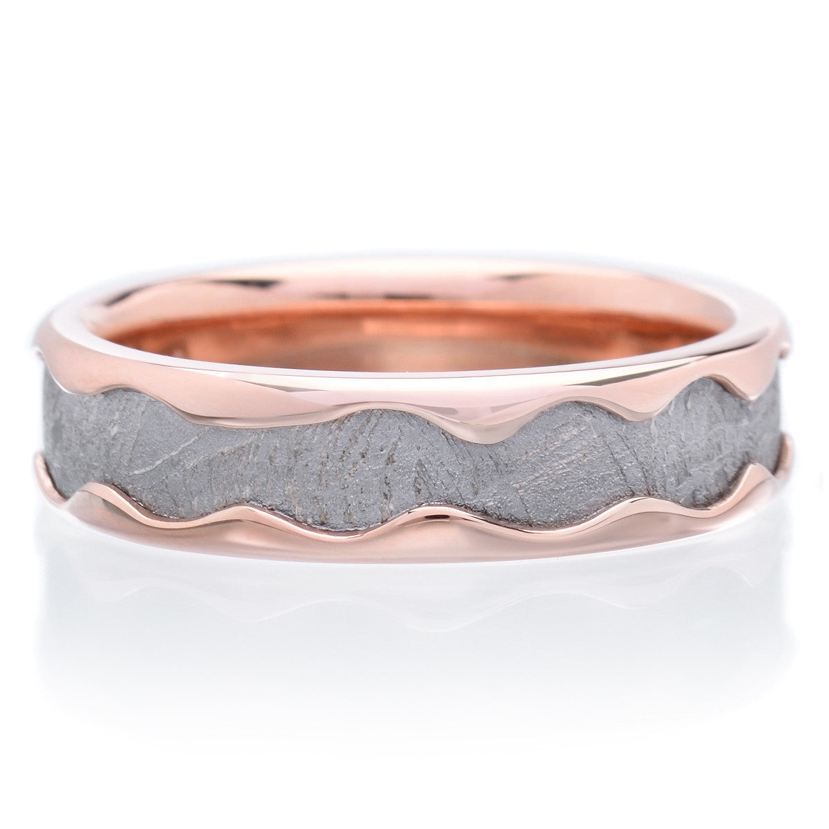 14K Rose Gold Meteorite 6mm Band with Rolled Edges