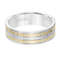 14K White and Yellow Gold Brick Pattern Band