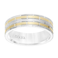 14K White and Yellow Gold Brick Pattern Band