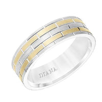 14K White and Yellow Gold Brick Pattern Band