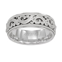 14K White Gold Engraved Band