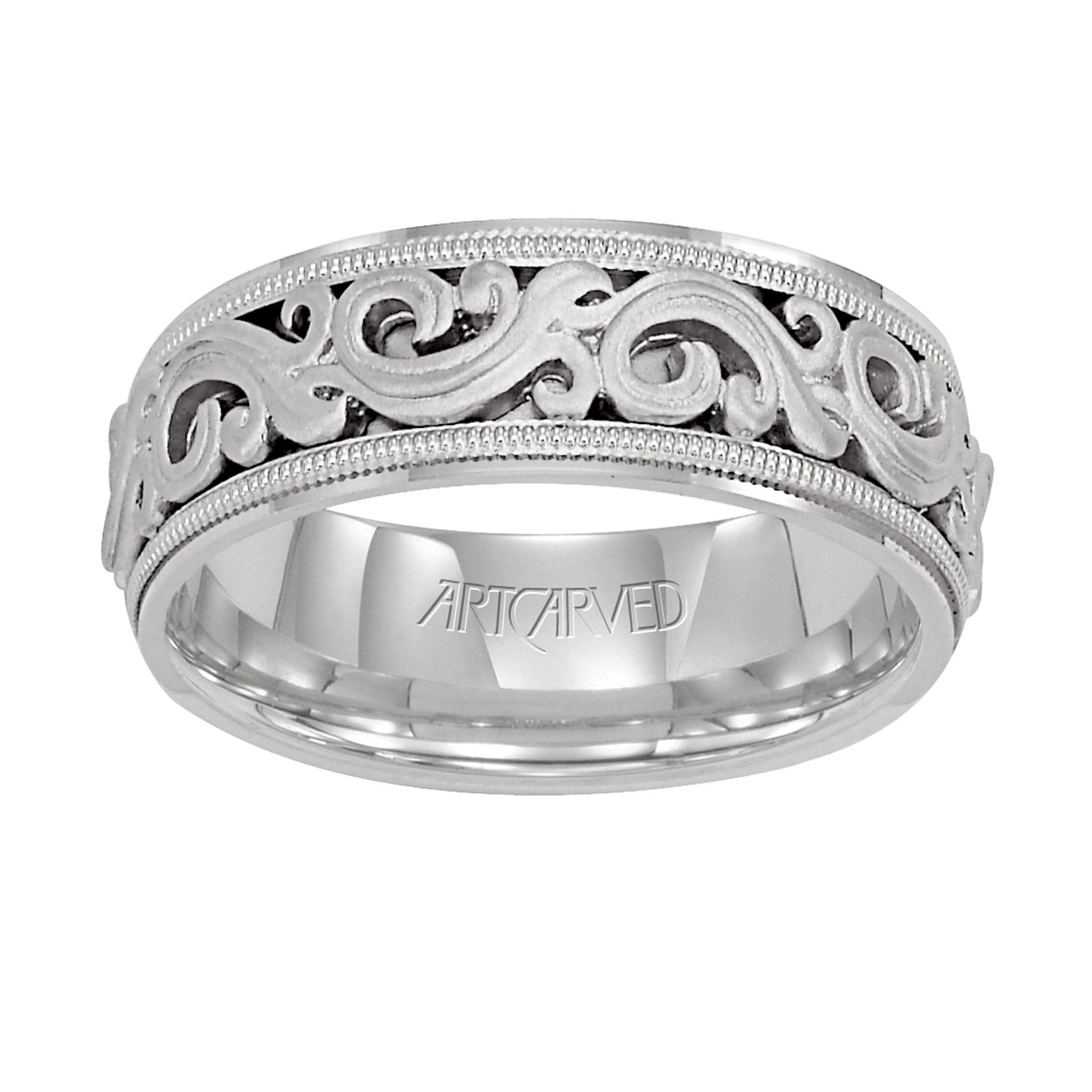 14K White Gold Engraved Band