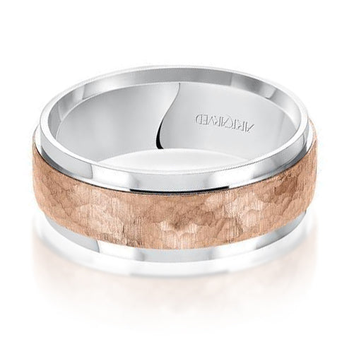 14K White and Rose Gold Hammered Band