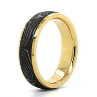 18K Yellow Gold and Damascus Steel Shotgun Barrel Wedding Band