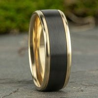 Grey Tantalum and 14K Yellow Gold Satin Finish and Beveled Edge Band