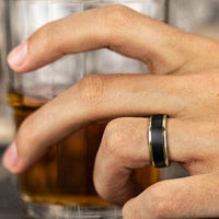 Grey Tantalum and 14K Yellow Gold Satin Finish and Beveled Edge Band