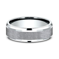 Grey Tantalum and 14k White Gold Band with A Swirl Finish and Drop Bevel Edges