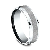 Grey Tantalum and 14k White Gold Band with A Swirl Finish and Drop Bevel Edges