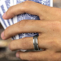 Grey Tantalum and 14k White Gold Band with A Swirl Finish and Drop Bevel Edges