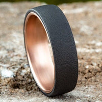 Tantalum and 14k Rose Gold Ring-In-Ring Style Band with A Wired Finish